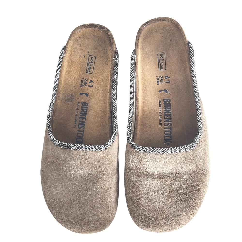 Birkenstock Amsterdam Taupe Suede Soft Footbed Clogs Mules Women 41 L10 M8